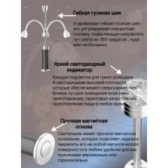 Светильники термостойкие для освещения зоны барбекю, гриля. Набор для мангала/Фонарь подсветка светодиодный гибкий на магнитном основании (с вращением на 360 градусов) набор из 2 шт. Кейс/чехол черный