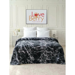 Плед 200х220 LOVEBERRY Евро из велсофта на кровать и диван, черный мрамор