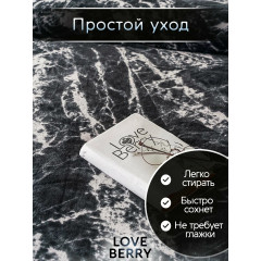 Плед 200х220 LOVEBERRY Евро из велсофта на кровать и диван, черный мрамор