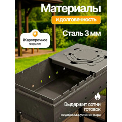Мангал ATLASweld МГ-4, разборный, с ножками, прямоугольный, черный, высота 69 см