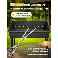 Мангал ATLASweld МГ-4, разборный, с ножками, прямоугольный, черный, высота 69 см