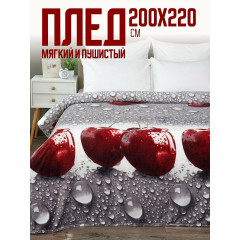 Плед 200х220 Павлина Вишня в воде, евро на диван на кровать велсофт