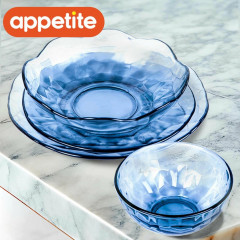 Набор стеклянный Appetite Aqua Dreams, столовый сервиз, 24 предмета, голубой